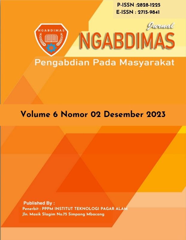 					View Vol. 6 No. 02Desember (2023): NGABDIMAS (Pengabdian Pada Masyarakat)
				