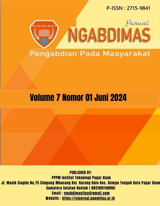 					View Vol. 7 No. 01 Juni (2024): NGABDIMAS (Pengabdian Pada Masyarakat)
				