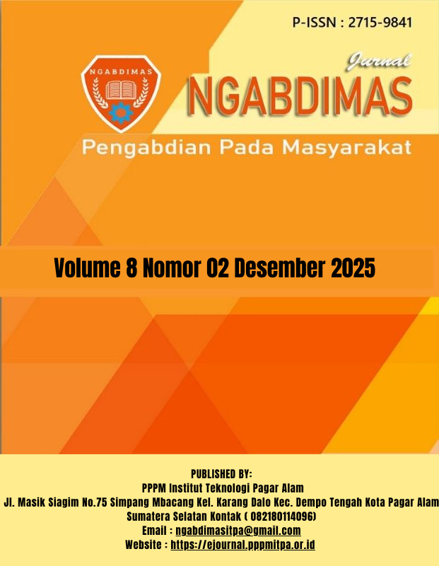 					View Vol. 8 No. 02 Desember (2025): Jurnal Ngabdimas Pengabdian Pada Masyarakat
				